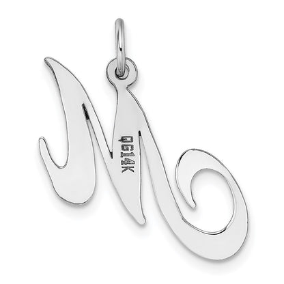 14k White Gold Large Fancy Script Letter M Initial Charm Pendant