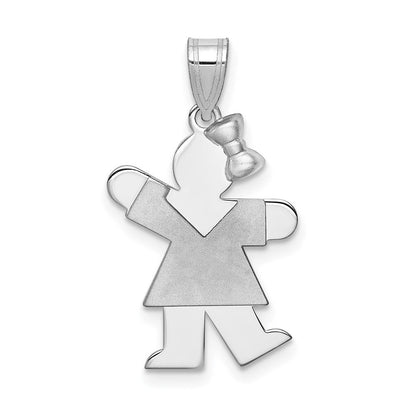 14k White Gold Small Girl Bow on Right Engravable Charm Pendant