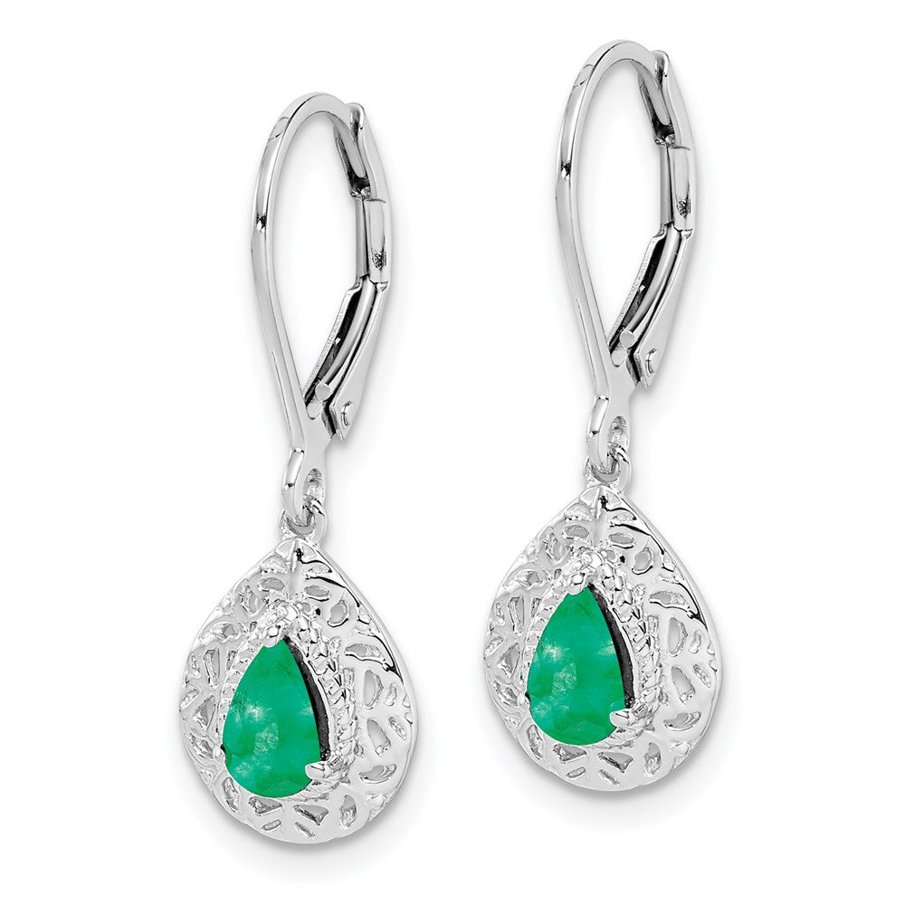Sterling Silver Rhodium-plated Emerald Tear Lever Back Dangle Earrings