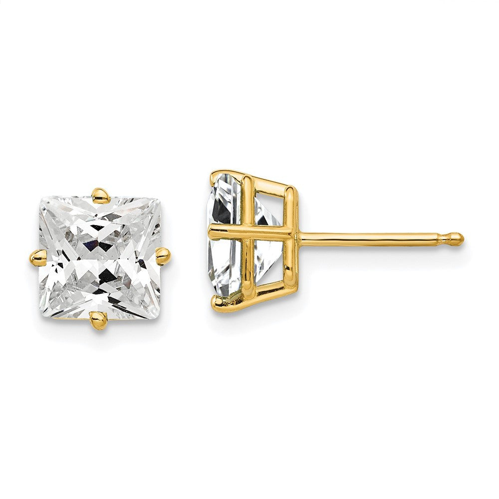 14k Yellow Gold 7mm Princess Cut Cubic Zirconia earring