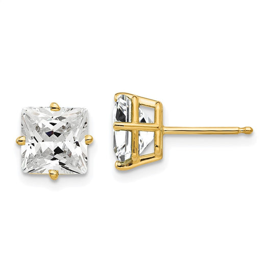 14k Yellow Gold 7mm Princess Cut Cubic Zirconia earring