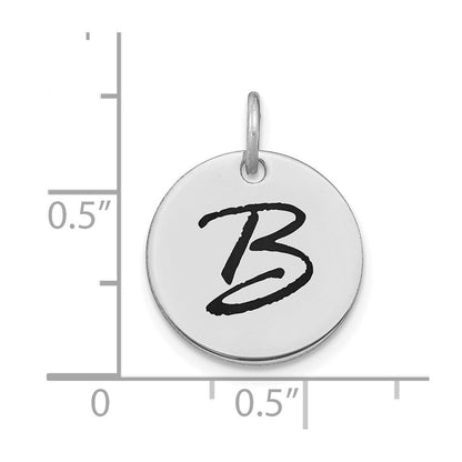 14k White Gold Polished Black Enamel Letter B Initial Disk Charm Pendant