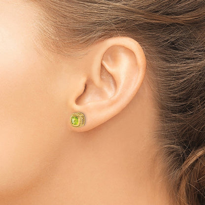 14k Yellow Gold Cushion Peridot Stud Earrings