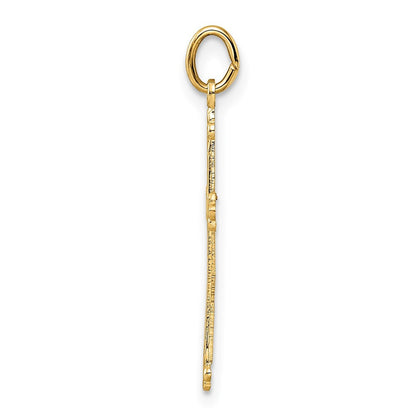 14k Yellow Gold Polished and Textured Solid Diamond Shape Cross Pendant