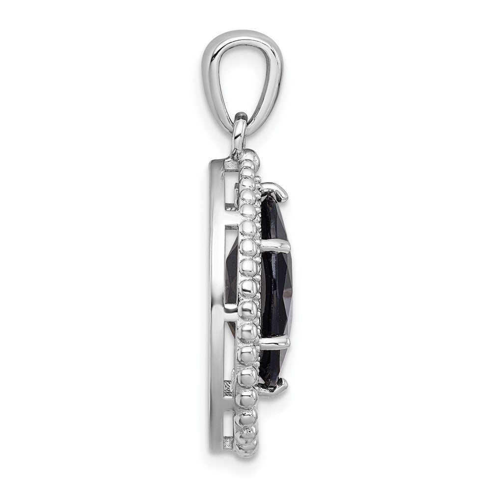 Sterling Silver Rhodium-plated Polished & Beaded Faceted Black Onyx Oval Pendant