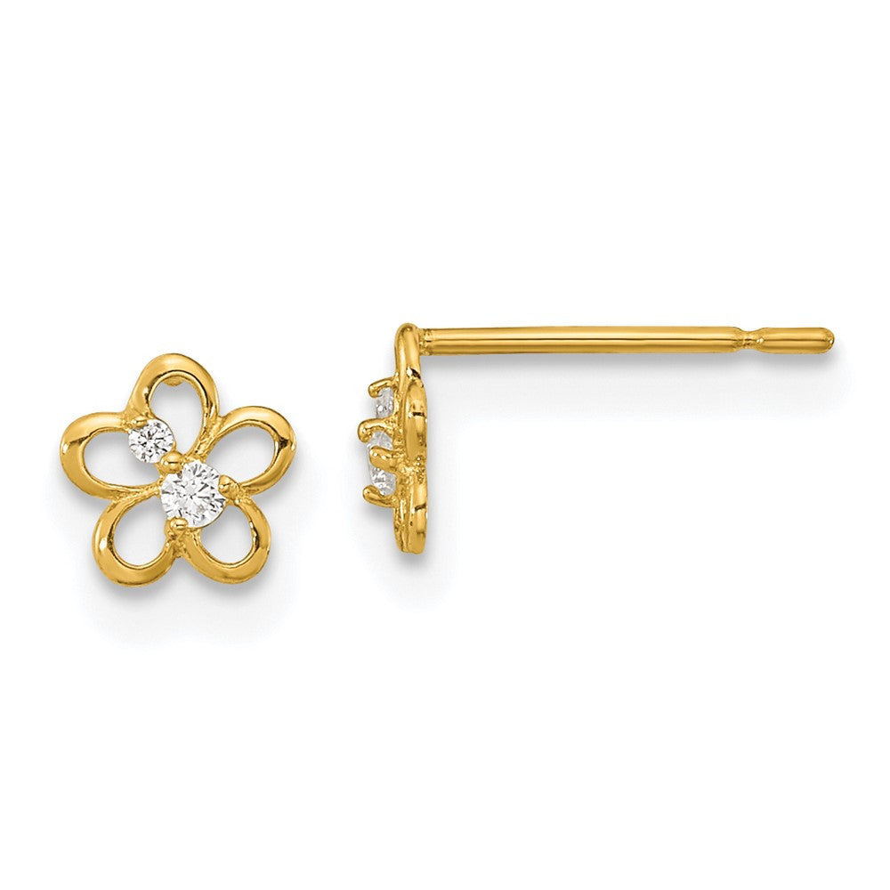 14k Yellow Gold CZ Children's Flower Button Stud Earrings