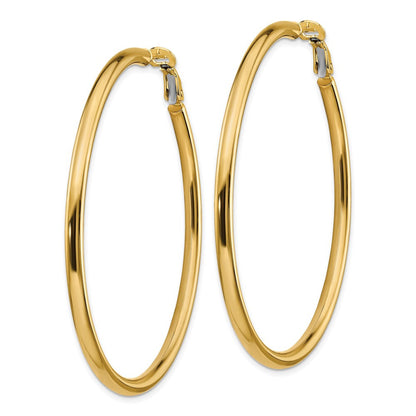 14k Yellow Gold 3x50mm Polished Round Omega Back Hoop Earrings