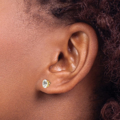 14k Yellow Gold 6x4 Oval April/White Topaz Stud Earrings