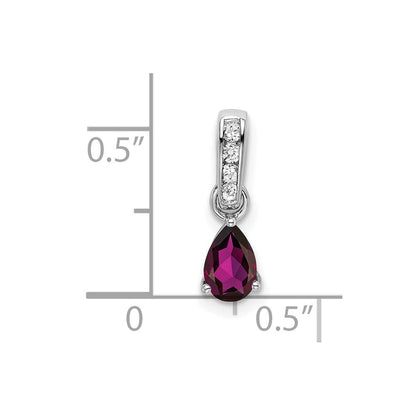 14k White Gold Pear Rhodolite Garnet and Diamond Pendant