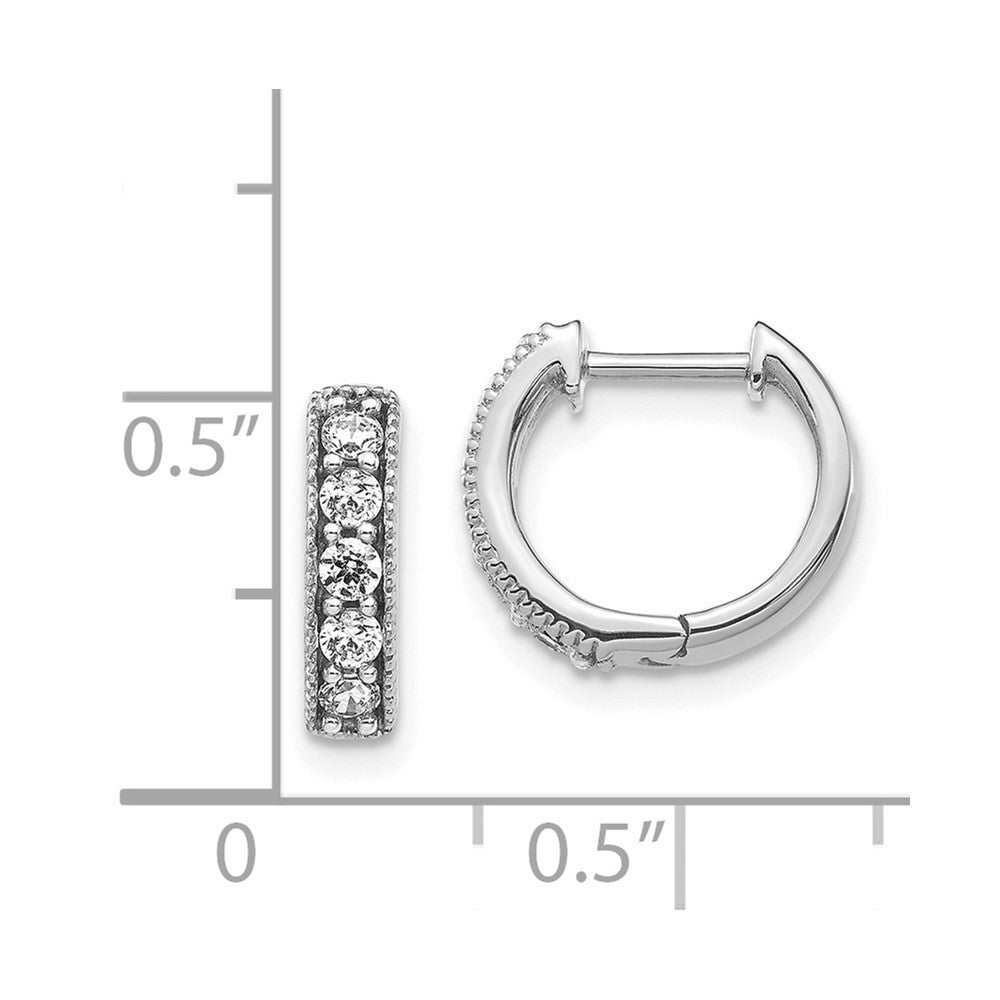 14k White Gold Diamond Milgrain Hinged Hoop Earrings