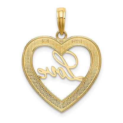 14k Yellow Gold and Rhodium Diamond-cut LOVE Heart Pendant