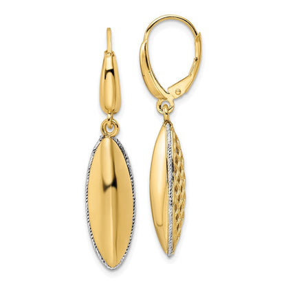 14k Two-tone Gold Diamond-Cut Hollow Teardrop Criss Cross Drop & Dangle Earrings
