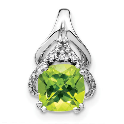 14k White Gold Cushion Peridot and Diamond Pendant