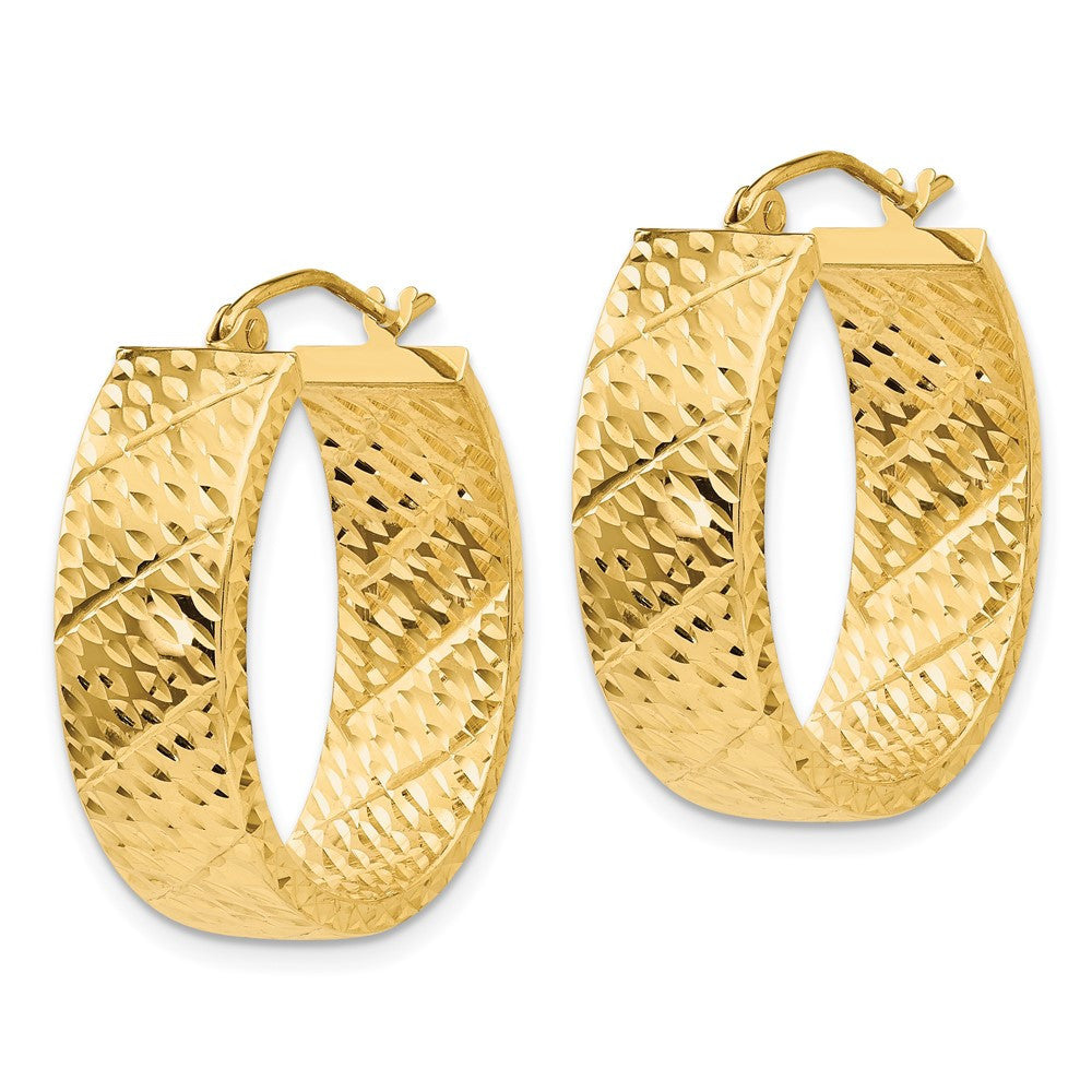 14k Yellow Gold Diamond Cut Oval Hoop Earrings