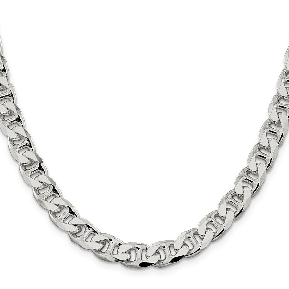 Sterling Silver 9mm Diamond-Cut Flat Anchor Curb Chain Necklace 26"
