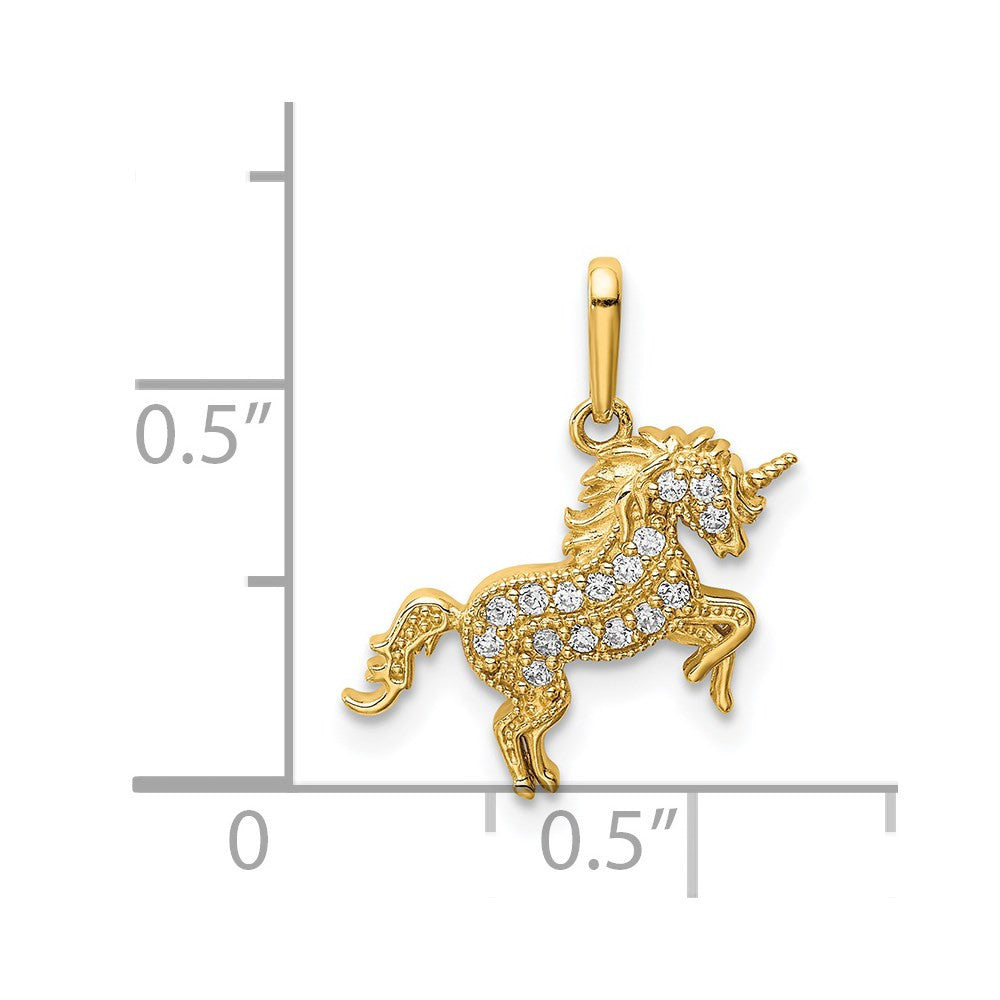 14k Yellow Gold Rearing Unicorn CZ Pendant