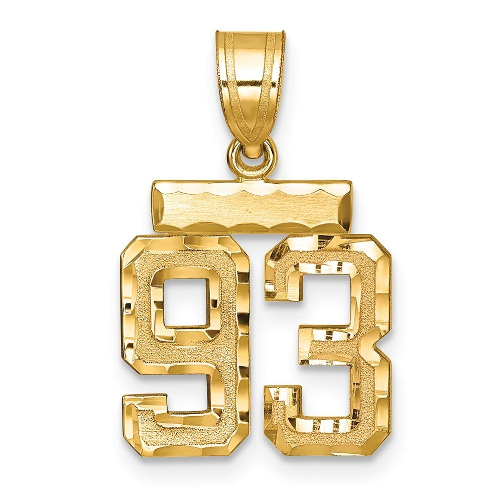 14k Yellow Gold Small Brushed Diamond-cut Number 93 Charm Pendant