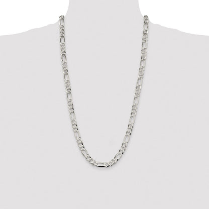 Sterling Silver 8.5mm Lightweight Flat Figaro Chain Necklace 28"