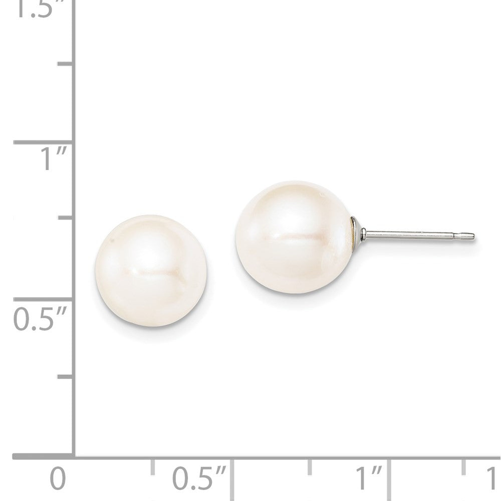 Sterling Silver Rhodium-plated 9-10mm White Freshwater Cultured Pearl Earring