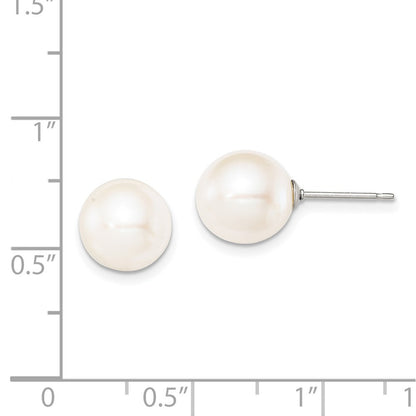 Sterling Silver Rhodium-plated 9-10mm White Freshwater Cultured Pearl Earring