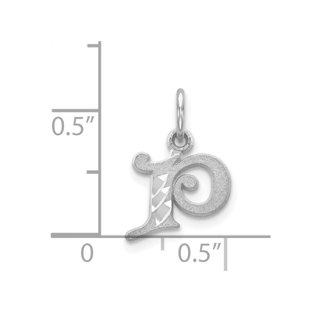 14k White Gold Diamond-cut Letter P Initial Charm Pendant