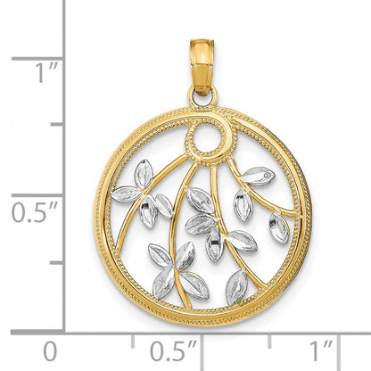 14k Yellow Gold Rhodium Round Frame Charm Pendant