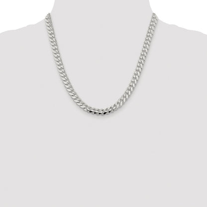 Sterling Silver Rhodium-plated 7.8mm Polished Domed Curb Chain Necklace 20"
