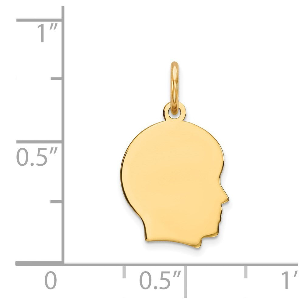 14k Yellow Gold Plain Small .013 Gauge Facing Right Boy Head Charm Pendant