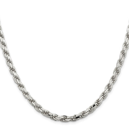 Sterling Silver 5.75mm Diamond-cut Rope Chain Necklace 20"