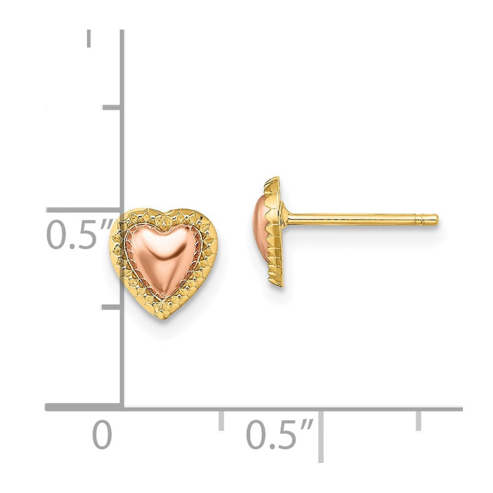 14k Two-tone Gold Beaded Heart Stud Earrings