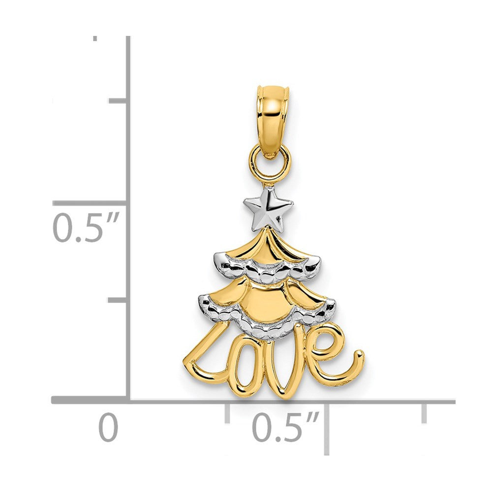 14k Yellow Gold Rhodium LOVE Christmas Tree Charm Pendant