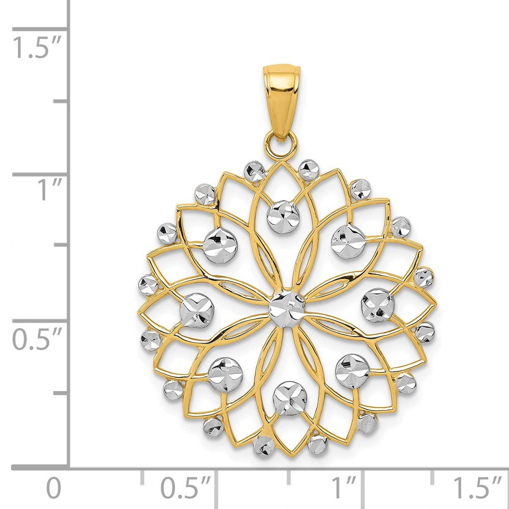 14k Yellow Gold and White Rhodium Diamond-cut Flower Pendant