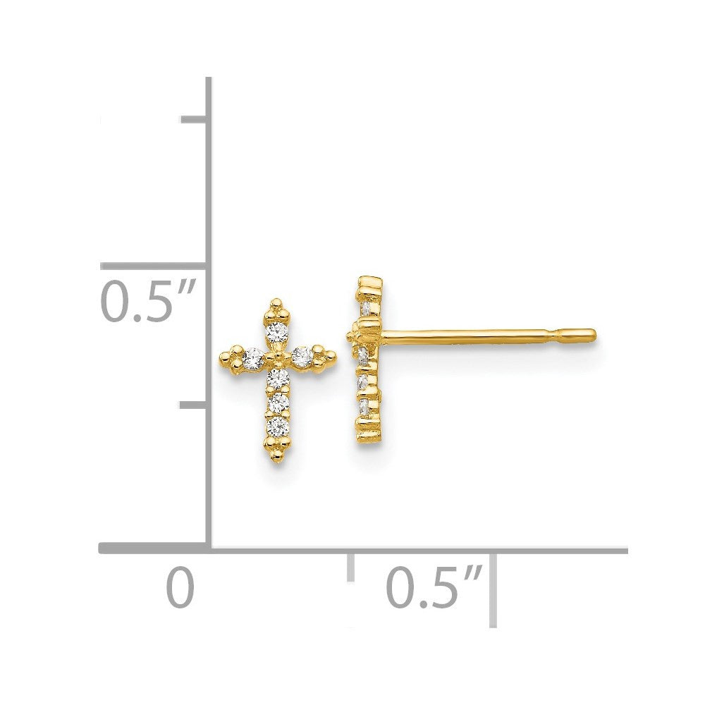 14k Yellow Gold CZ Children's Cross Button Stud Earrings