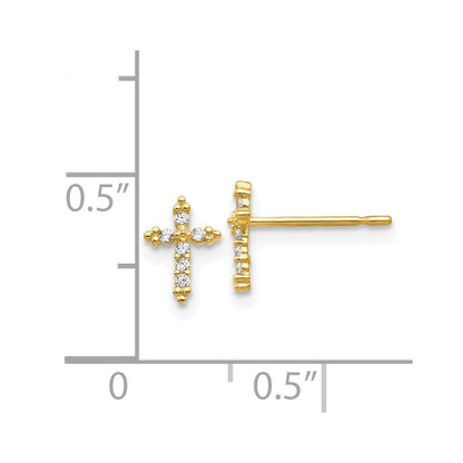 14k Yellow Gold CZ Children's Cross Button Stud Earrings
