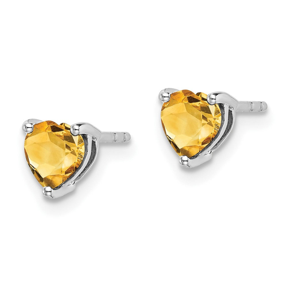14k White Gold Heart Citrine Stud Earrings