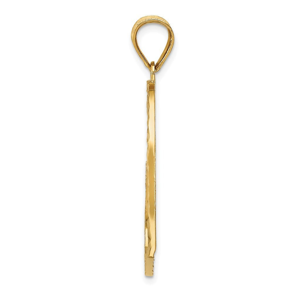 14k Yellow Gold Satin Diamond-cut Crooked Heart Pendant