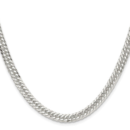 Sterling Silver Polished 5.7mm Double Diamond-cut Curb Chain Necklace 24"