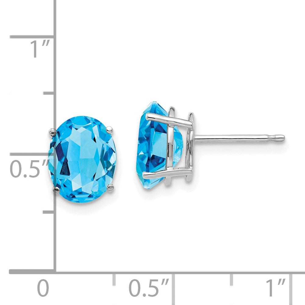 14k White Gold 9x7mm Oval Blue Topaz Stud Earrings