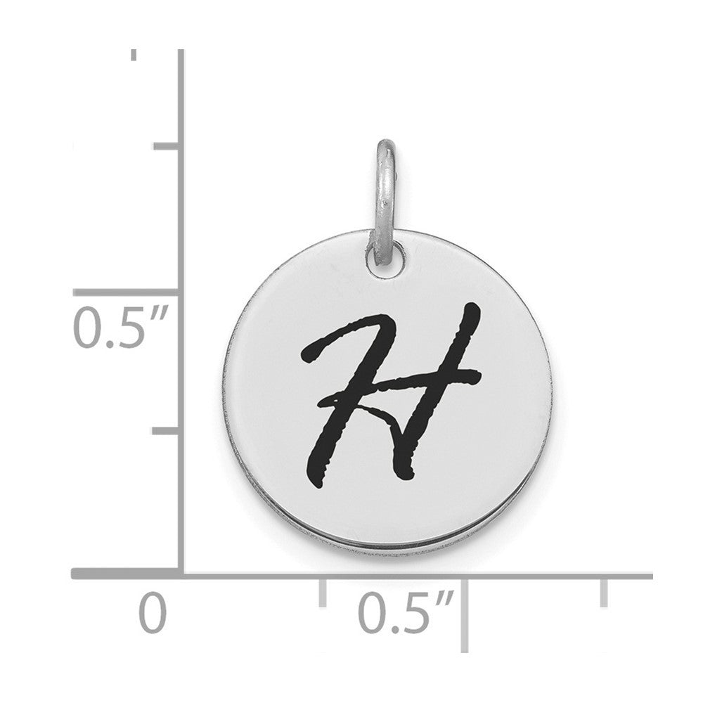 14k White Gold Polished Black Enamel Letter H Initial Disk Charm Pendant