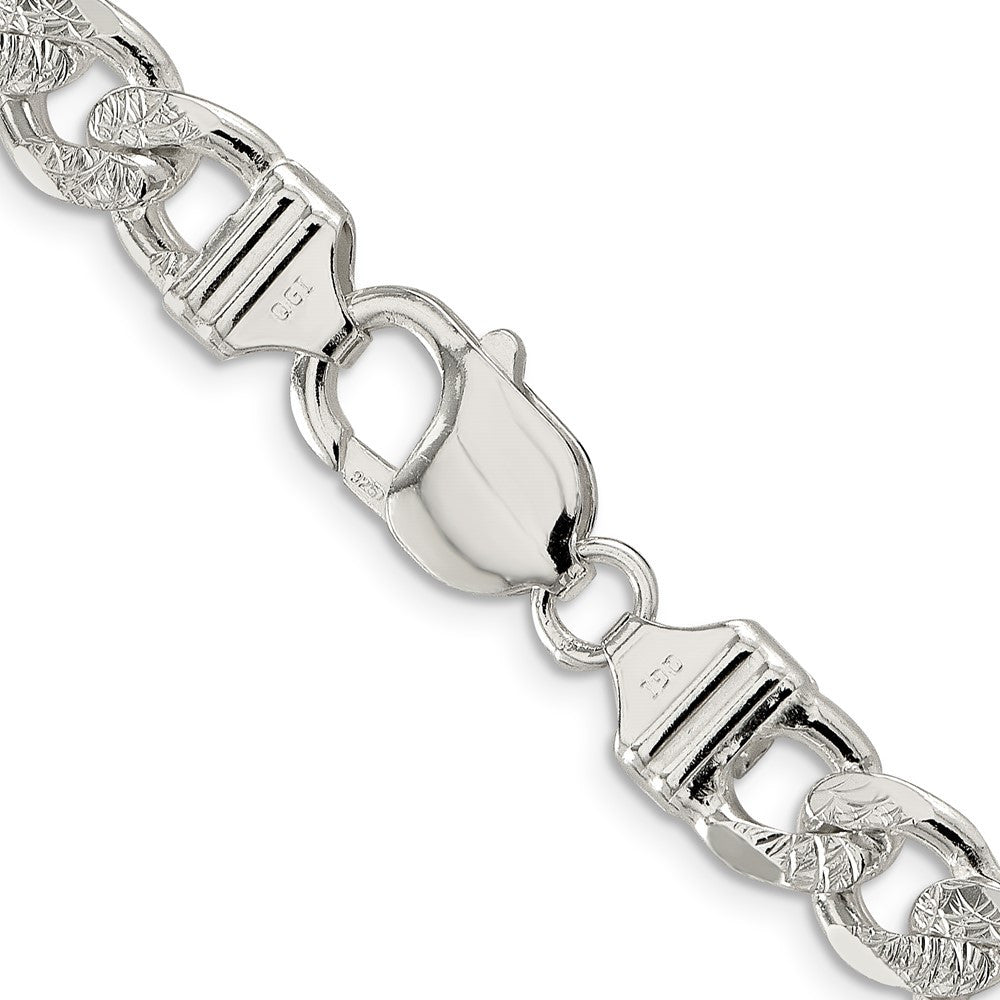Sterling Silver 9.5mm Pav� Flat Figaro Chain Necklace 22"