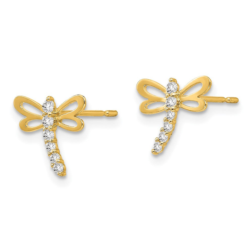 14k Yellow Gold CZ Children's Dragonfly Button Stud Earrings