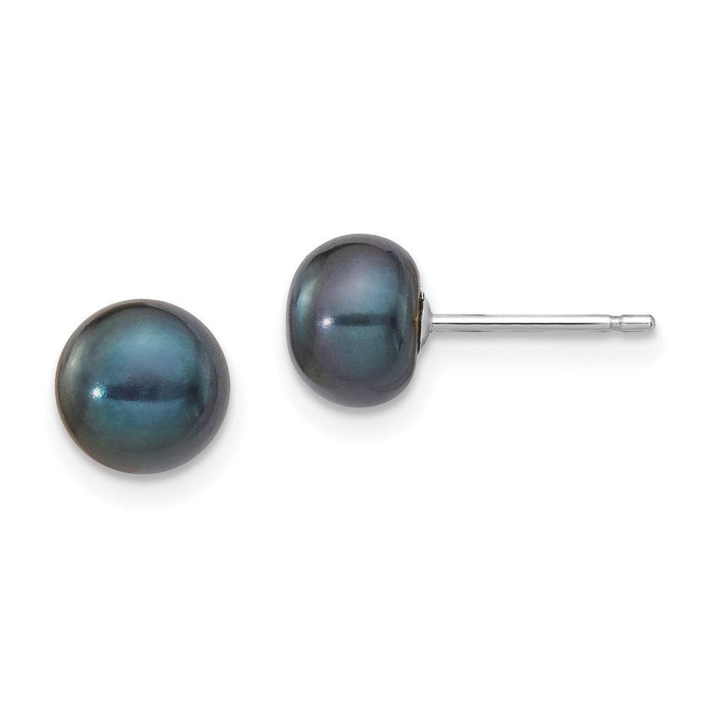 14k White Gold 6-7mm Black Button Freshwater Cultured Pearl Stud Earrings