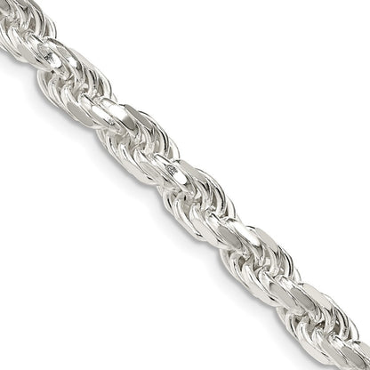 Sterling Silver 5.75mm Diamond-cut Rope Chain Necklace 36"