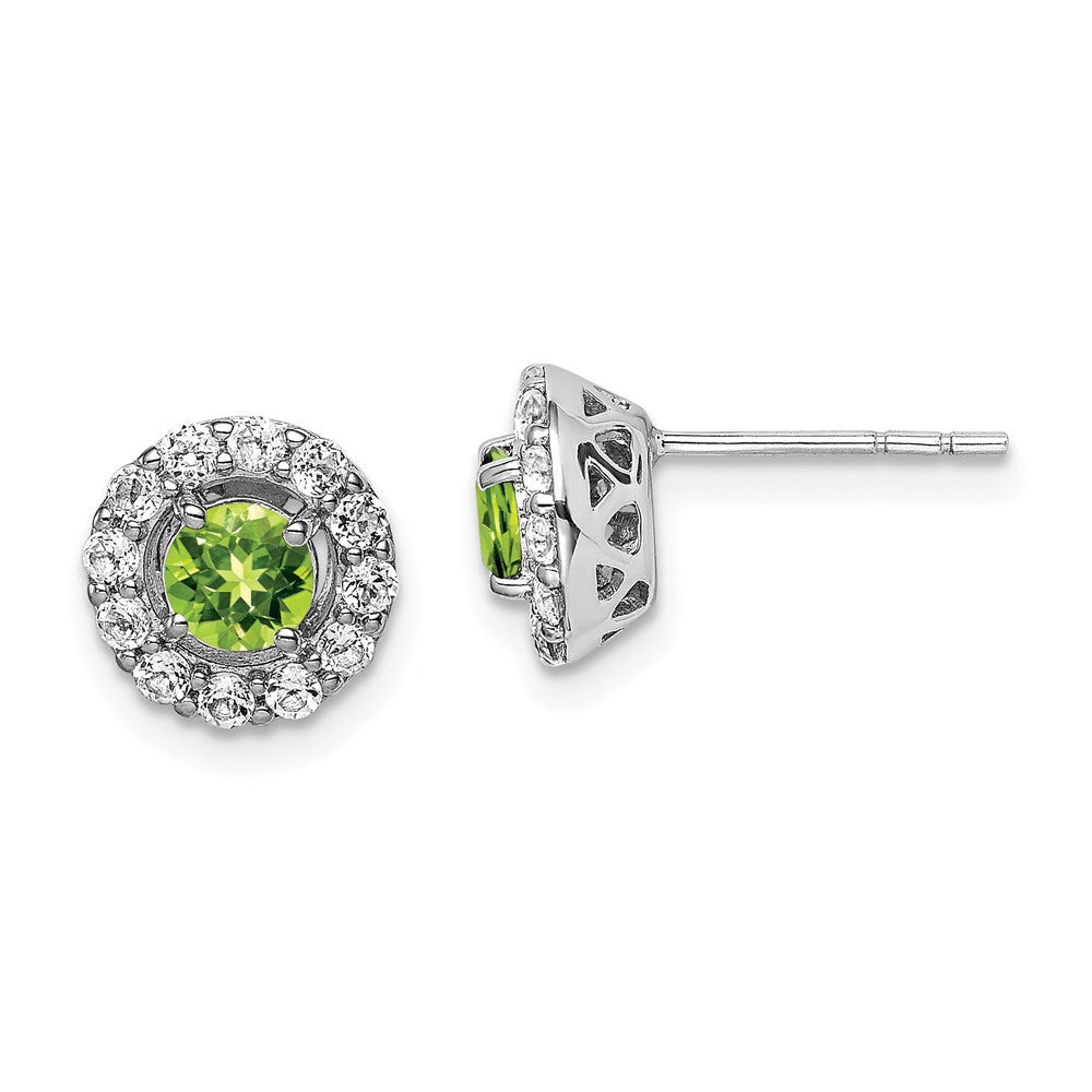 Sterling Silver Rhodium Plated White Topaz and Peridot Stud Earrings