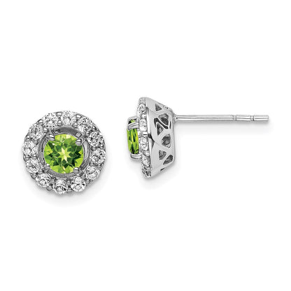 Sterling Silver Rhodium Plated White Topaz and Peridot Stud Earrings