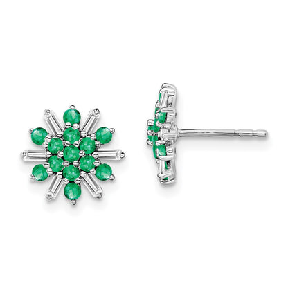 14k White Gold Emerald and Diamond Stud Earrings