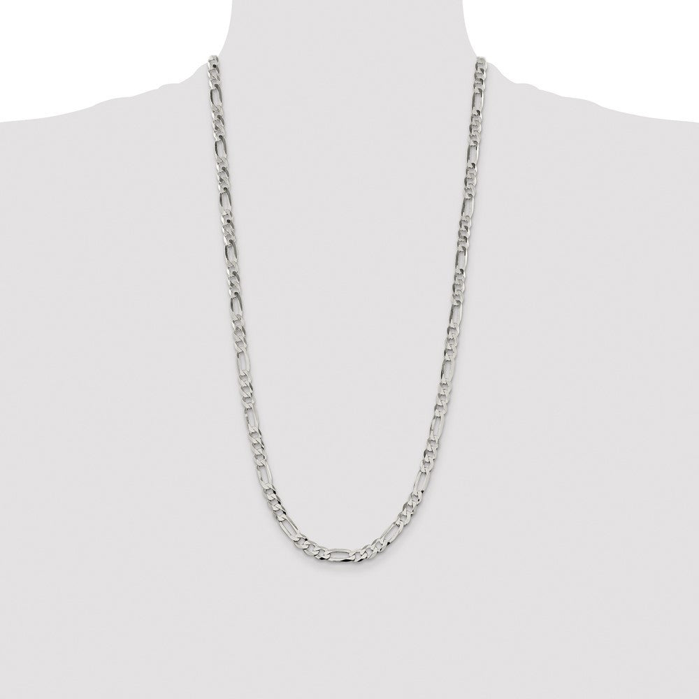 Sterling Silver 7.0mm Lightweight Flat Figaro Chain Necklace 28"