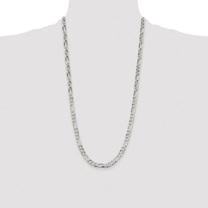 Sterling Silver 7.0mm Lightweight Flat Figaro Chain Necklace 28"
