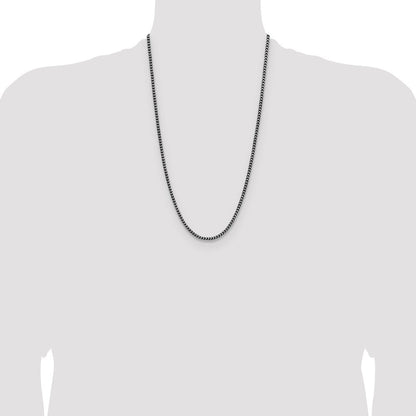 Sterling Silver Antiqued 3.1mm Diamond-Cut Square Franco Chain Necklace 26"