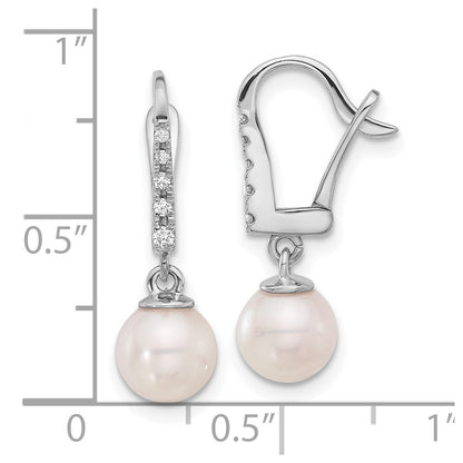 14k White Gold 6-7mm Akoya Saltwater Cultured Pearl & Diamond Dangle Earrings